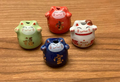 Set of Smiling Dollhouse Cats, Colorful Miniature Lucky Cats, Round Cat Figurine