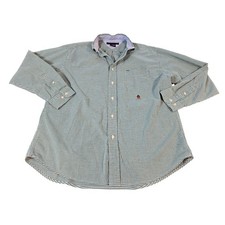 Tommy Hilfiger Button Down Shirt Mens Medium Green Gingham Excellent Crest Logo