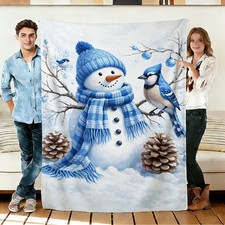 Snowman Throw Blanket Gifts Decor Christmas Blanket Soft Warm Flannel Blanket