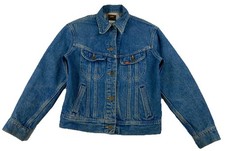 Vintage Lee Blue Denim Trucker Jacket Distressed Women s Size 12