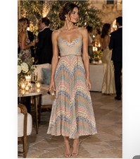 Zimmerman Sunray Pleated Picnic Dress Chevron Chocolate $850 Size 1