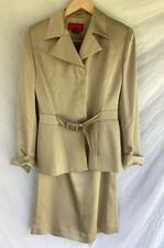 VTG VALENTINO V Night Beige Silk Belted Blazer Jacket Skirt Suit Set Size 12