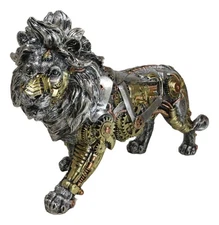 Steampunk Pressure Valve Bionic Geared Cyborg Lion King Prowling Figurine