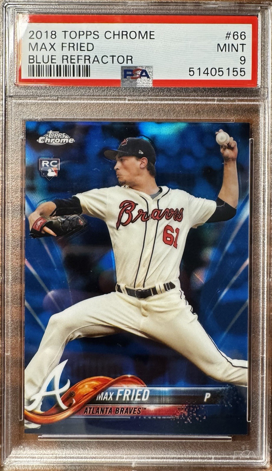 2018 Topps Chrome Max Fried Blue Refractor /150 PSA 9 RC Yankees Braves Rookie