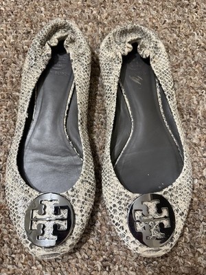 Tory Burch Reva Ballet Flats Snakeskin Embossed Women s Size 8M