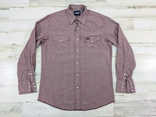 Vintage Wrangler Shirt Mens Medium Red Chambray Pearl Snap Button Up