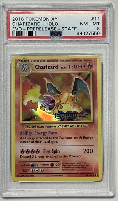 PSA 8 - Pokemon STAFF CHARIZARD 11/108 - PRERELEASE XY EVOLUTIONS - HOLO  