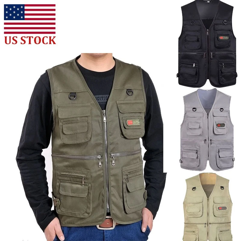 Mens Cargo Multi Pocket Utility Vest Photo Fishing Hiking Camping Gilet Tops
Opens in a new window o