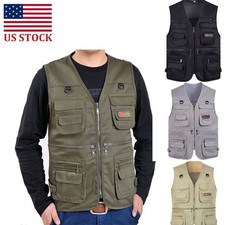 Mens Cargo Multi Pocket Utility Vest Photo Fishing Hiking Camping Gilet Tops