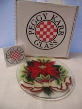 Peggy Karr Glass Plate - 8" - poinsettia with bow