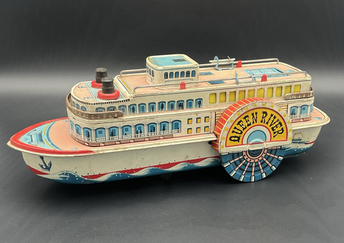 Tin Lithograph Queen River Paddle Boat Battery Operated Japan Untested