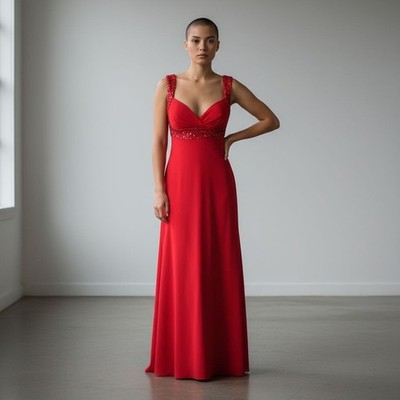 red sequin evening dress AMIYA Lace Up Back Pattern Sequin Gown main image 1