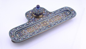 Imperial Russian Silver-Gilt and Cloisonné Enamel Inkwell