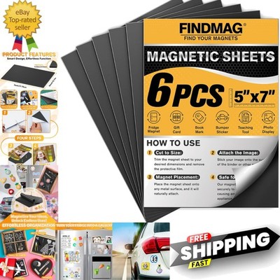 Magnetic Adhesive Sheets, 6 Pack Each 5'' x 7'' Flexible Magnet Strips with Sel...