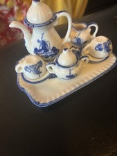  EM Blue  White Dutch Holland Windmills  Flowers 10pc Miniature Tea Set