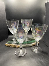 4 Vintage Fostoria Crystal Pearl Shell Iridescent Water Wine Goblet Glasses