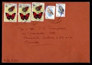 DR WHO 2001? GUYANA BUTTERFLY AIRMAIL TO CANADA $20 R59856