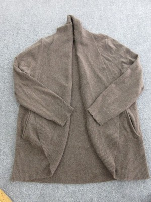 Quince Sweater Cardigan Womens XL Brown 100% Cashmere Collared Open Pockets