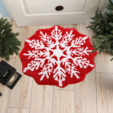 Red Winter Snowflake Bathroom Rugs 24.41 Inch round Bath Rug Non Slip Winter Sno