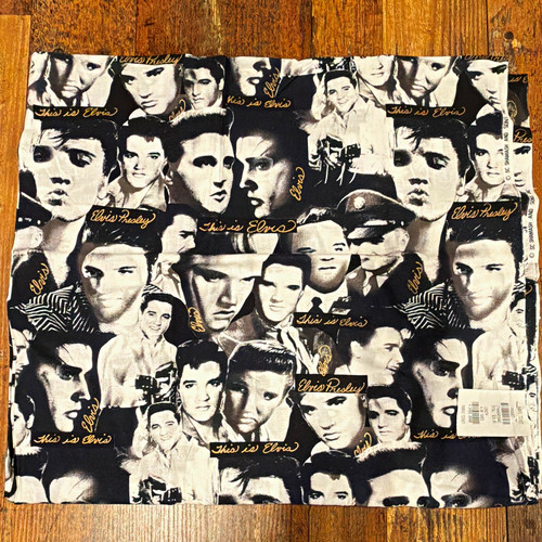 90s Elvis Presley Collage Cotton Fabric Black White Gold 4 Yards