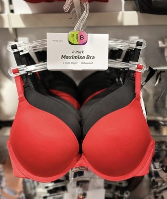 2pk A D Maximise Bras   Black & Red Padded Underwired T-Shirt Bras Primark