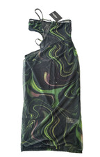 PRETTY LITTLE THING Bodycon Mesh Cut Out Marble Black Dress NEW 6 Small Medium