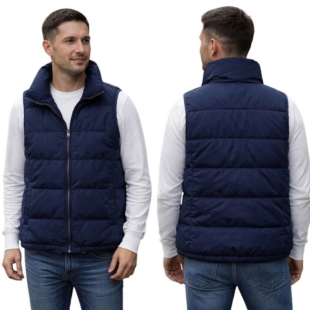 Old Navy Mens Puffer Jacket Medium Cozy Midnight Blue Quilted Insulated Winter