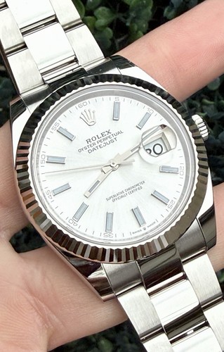 2023 Rolex DateJust 41mm Silver Dial 18K Fluted Stainless Oyster Watch 126334