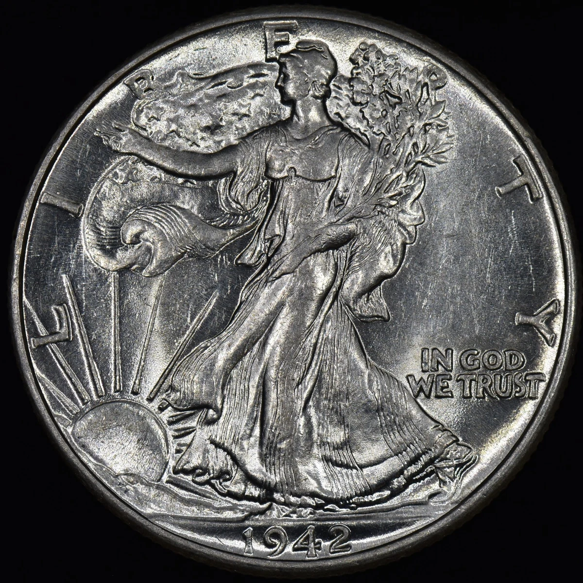 Circulated Silver 1942 Year Liberty Walking Half Dollars (1916