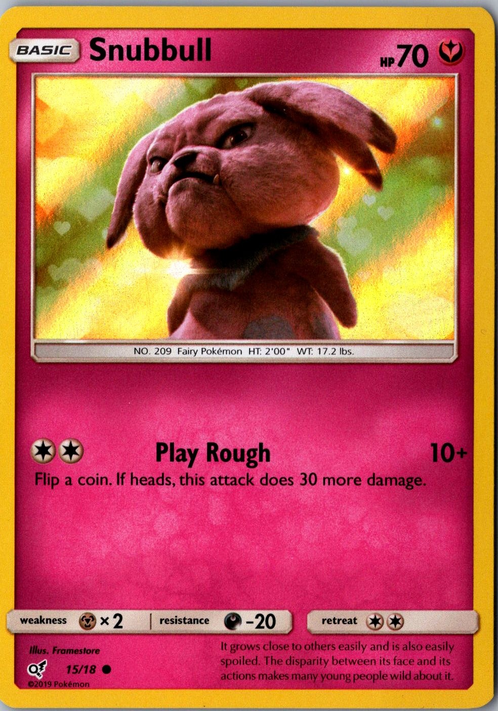 Snubbull Holo 15/18 Common Detective Pikachu Lightly Played Pokemon Card