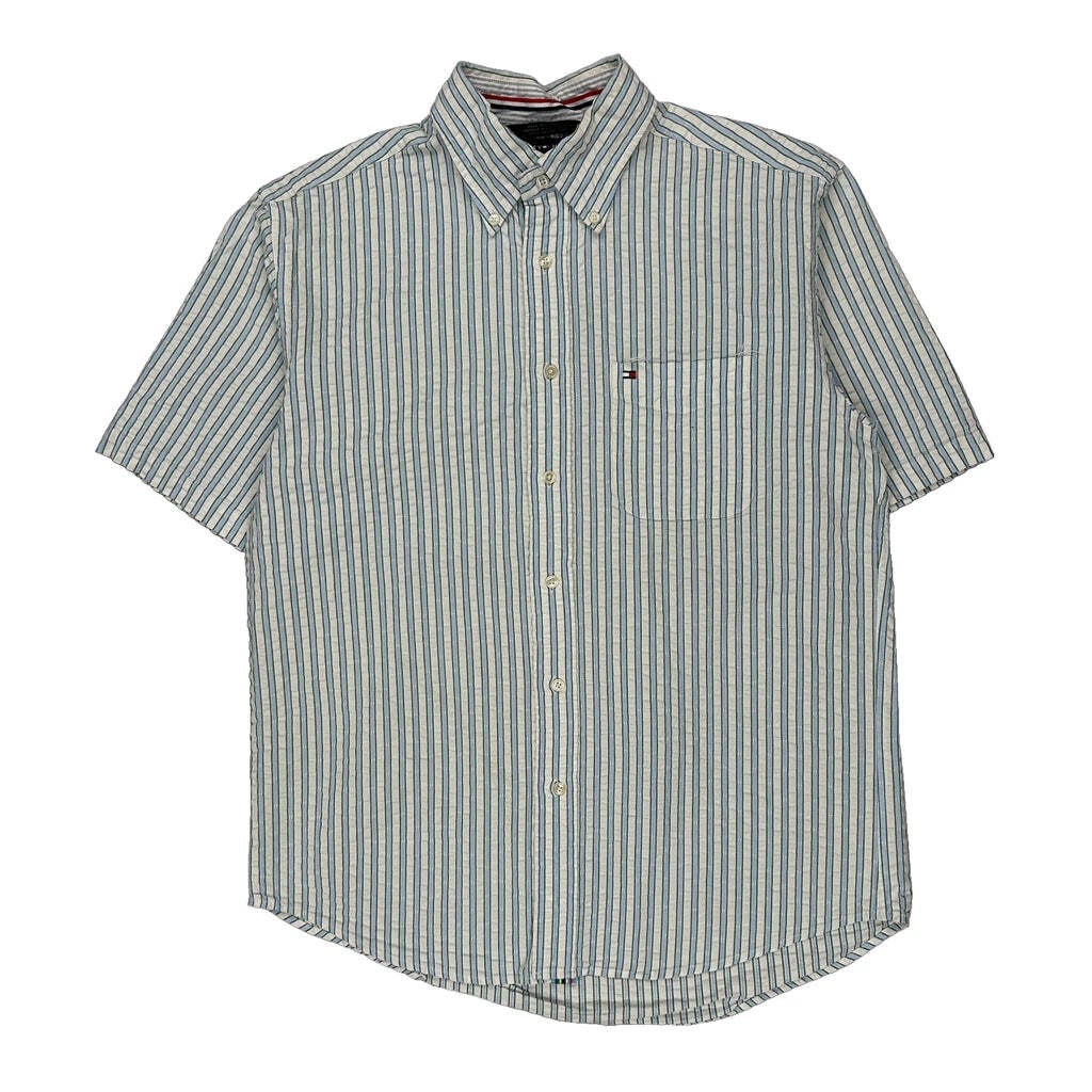 Tommy Hilfiger Striped Short Sleeve Shirt - Medium Blue Cotton