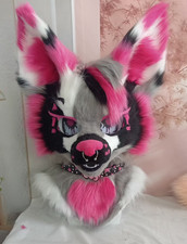 Fursuit Long haired Dog Fox Mascot Party Halloween Fur Cosplay head