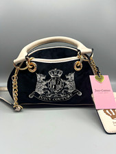 Juicy Couture Black/White Scottie Dog Quilted Satchel Zip Chain Strap Charm