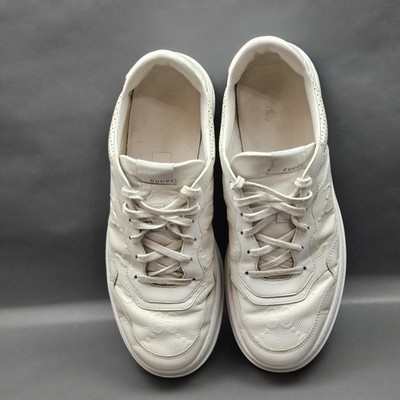 Gucci GG Embossed Shoes Mens US 13 White Leather Low Top Lace Up