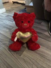 Build A Bear Red Roses Teddy Bear Plush Bear w/ Floral Fur  Gold Heart 12"