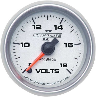 Auto Meter Ultra-Lite II Series 2-1/16'' Full Sweep 8-18 Volt Electric Voltmeter