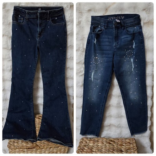 Girls Jean Lot Size 14 Justice Capri Gap 70s Flare Rhinestones Bling