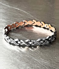 Women  s Vtg. Copper w/ Chrome Magnetic Therapeutic Energy Healing Bracelet. Exc,