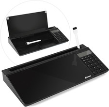 Glass Desk Whiteboard Gray with Calculator, Desktop Organizer Dry Erase White Bo