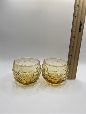 vintage Anchor Hocking Lido Milano amber roly poly glasses  60 s-70 s Set Of 2