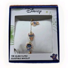 Disney Lilo  Stitch Fine Silver Plated Adjustable Charm Bracelet In Box