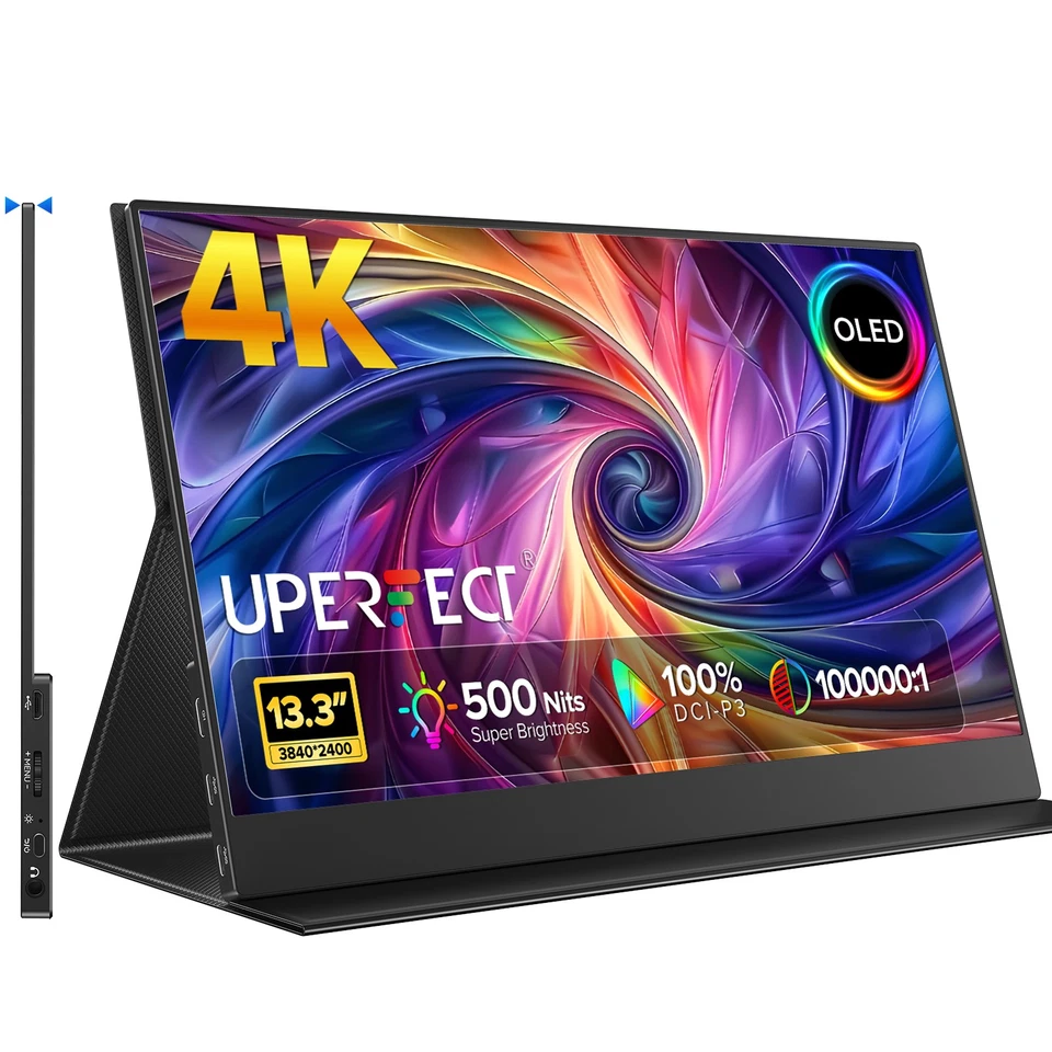 UPERFECT 13,3 Zoll OLED 4K Monitor 3840x2160 100%DCI-P3 Gaming Bildschirm 500nit