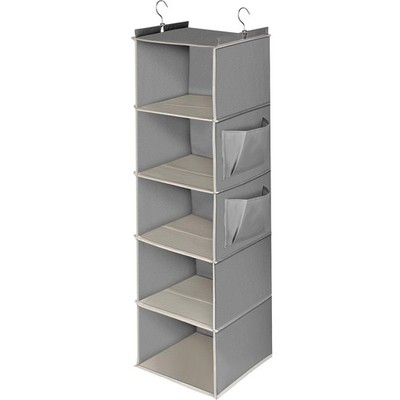 Cozary Hängeorganizer Kleiderschrank 5 Fächer Faltbar mit Metallhaken Grau