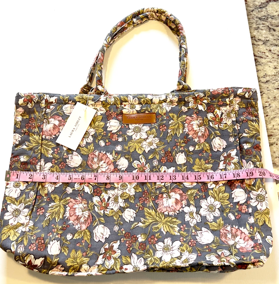Laura Ashley Marta Navy Pink Floral Quilted Tote Bag Cottagecore Boho NWT - Image 4 of 4