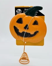 Halloween Glitter Pumpkin Jack O Lantern Mini Metal Tree Topper 6 in x 4 in