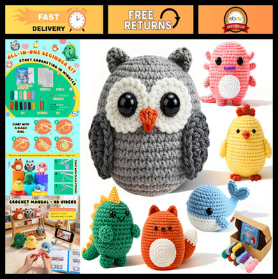 Beginner Amigurumi Crochet Kit - 6 PCS Animal Family, Video Tutorials, Extra Yar