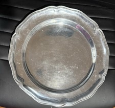 Round Pewter Platter Tray, Silver Satin Finis...