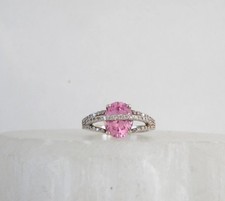 Sterling Silver 925 Lab Created Pink Sapphire Bridge Ring Size 8