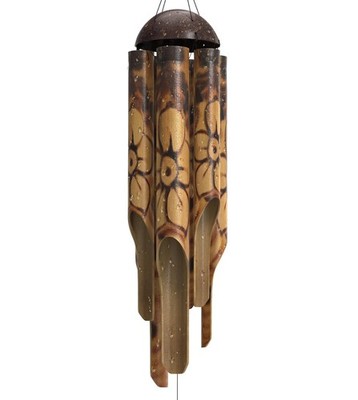 Rustic Bamboo Wind Chimes - Outside Outdoor Wooden Windchimes, Large, Floral Bur