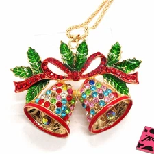 BETSEY JOHNSON Multicolor Crystal Enamel Christmas Bell Pendant Chain Necklace